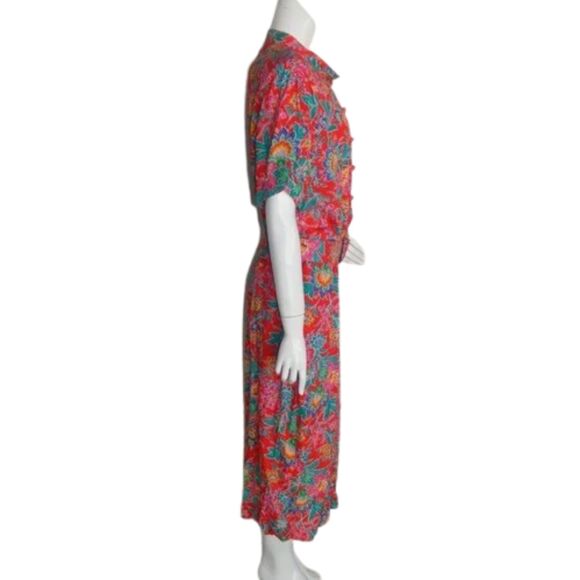 NORM THOMPSON Dress, Vintage 20, Red, Floral print, Matching Belt, Buttons - Picture 11 of 14